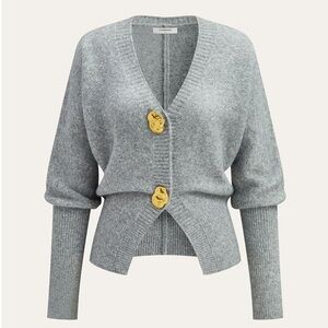 Commense Grey Metal Button Wool Blend Cardigan